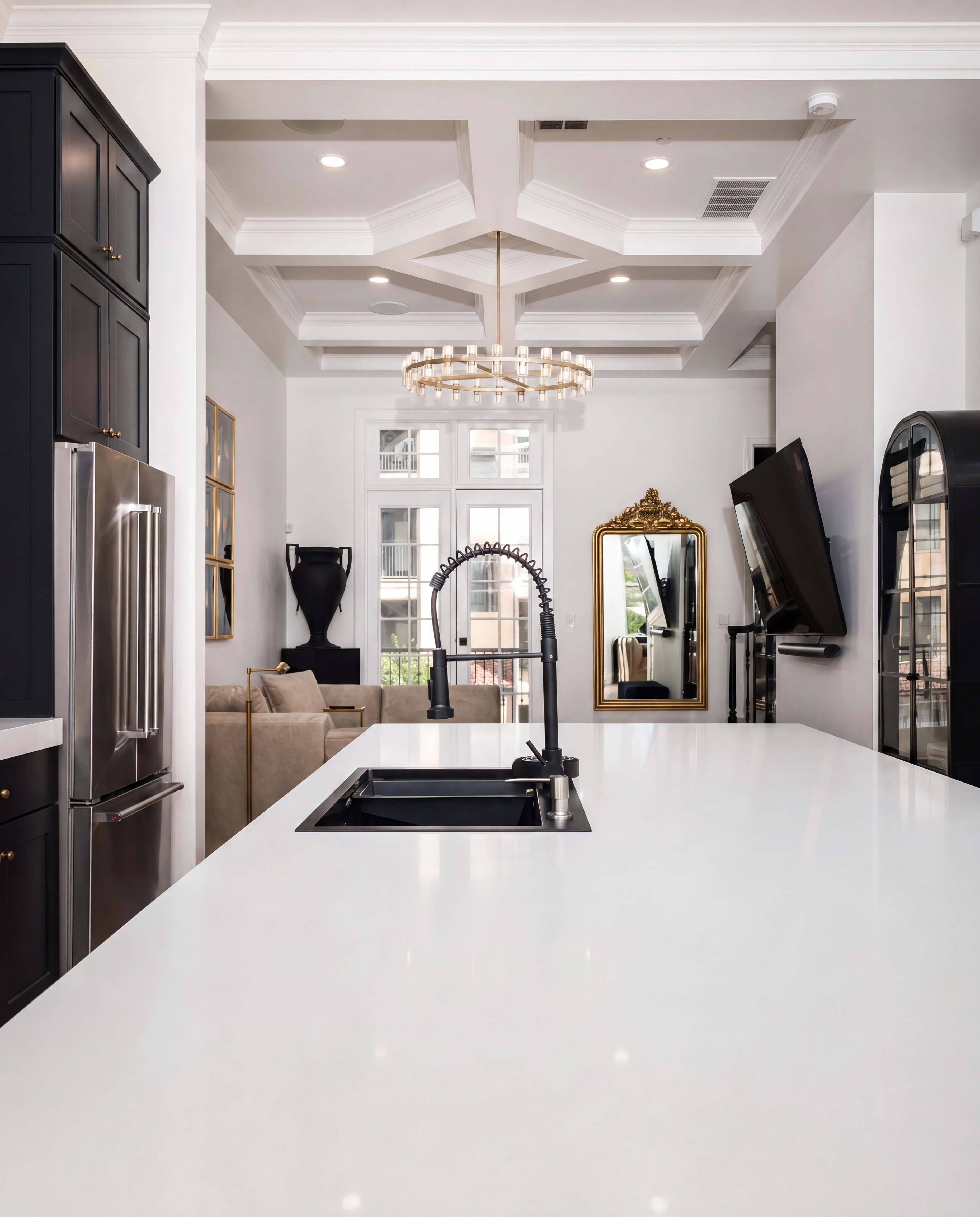 Kitchen detail with brass hardware